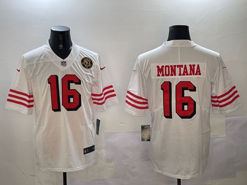 Men San Francisco 49ers 16 Montana White Throwback 2024 Nike Limited NFL Jersey style 01042